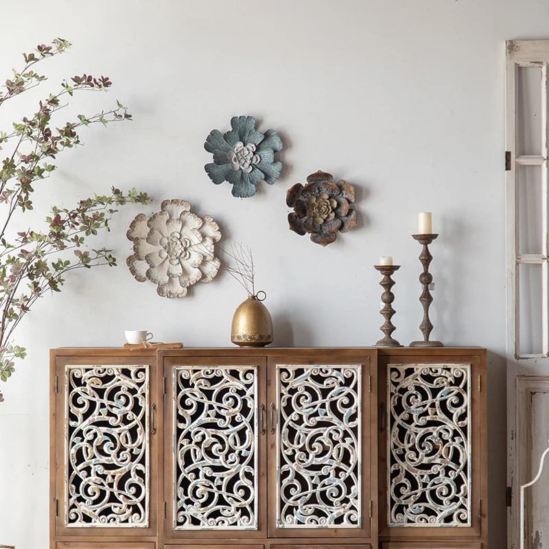 Farmhouse retro iron flower sculpture 3D wall hanging metal art sculpture imitation old wall decoration