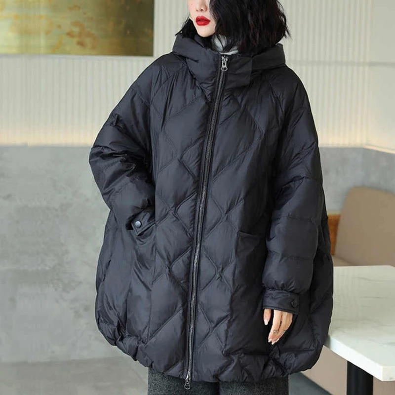 Down Jacket Women\'s New Style White Duck Down Hooded Korean Version Loose Simple And Versatile Coat Trend