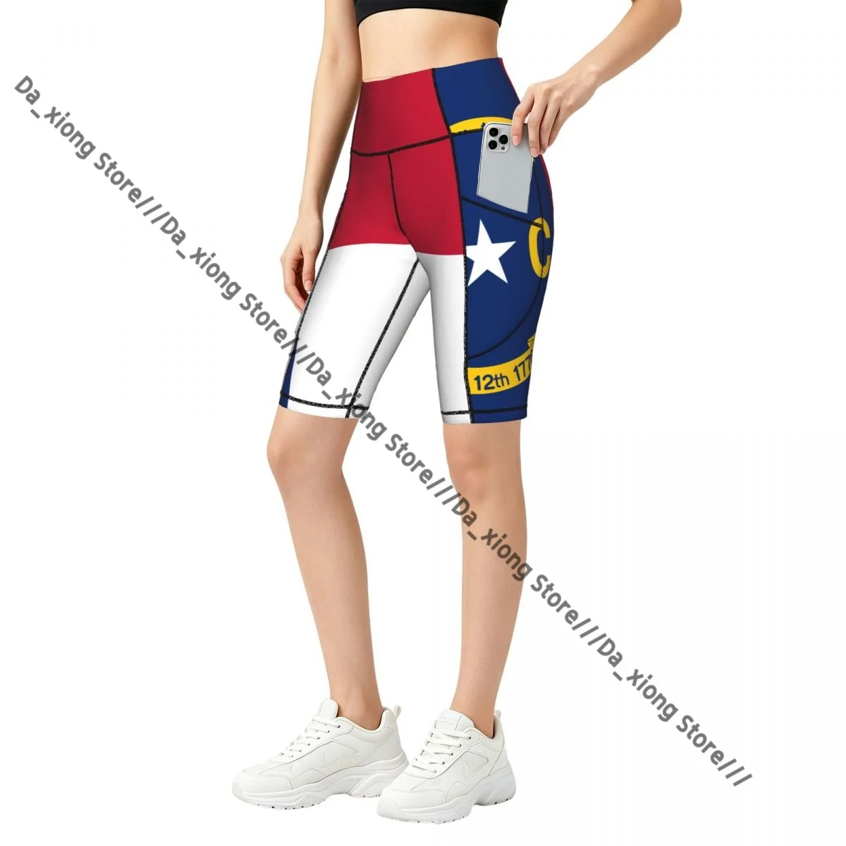 Ladies Yoga Shorts Flag Of North Carolina Breathable Gym Running Workout Pants