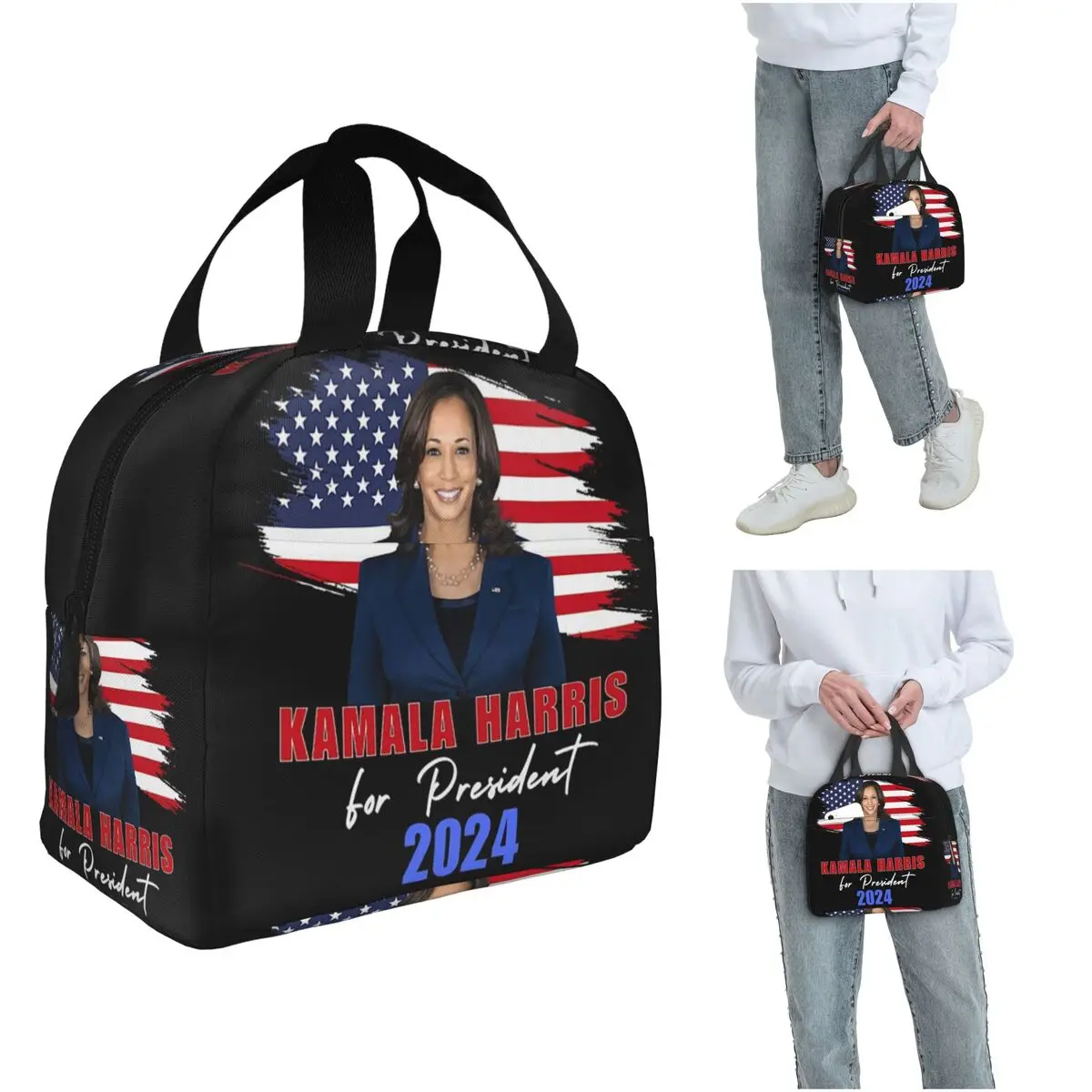Kamala Harris For President 2024 Insulated Lunch Bag for Women Children Leakproof Food Boxes Thermal Lunch Box Tote