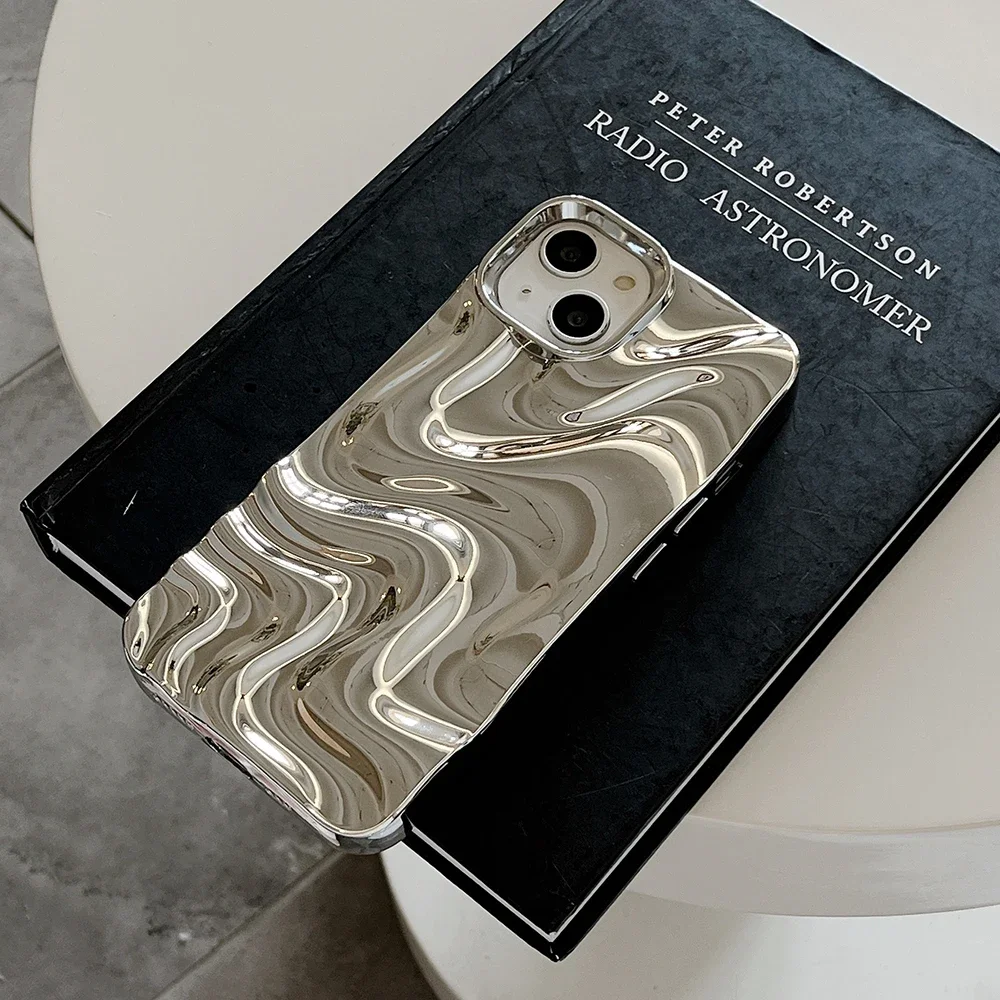 Qianliyao 3D Electroplated Water Ripple Pattern Silver Phone Case For iPhone 16 15 14 13 12 11 Pro Max Soft Shockproof Cover