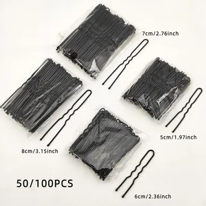 50/100 PCS Women 5/6/7/8 cm Hair Waved U-Shaped Bobby Pin Barrette Grip Clip Bridal Hairpins Black Metal Hair Accessories
