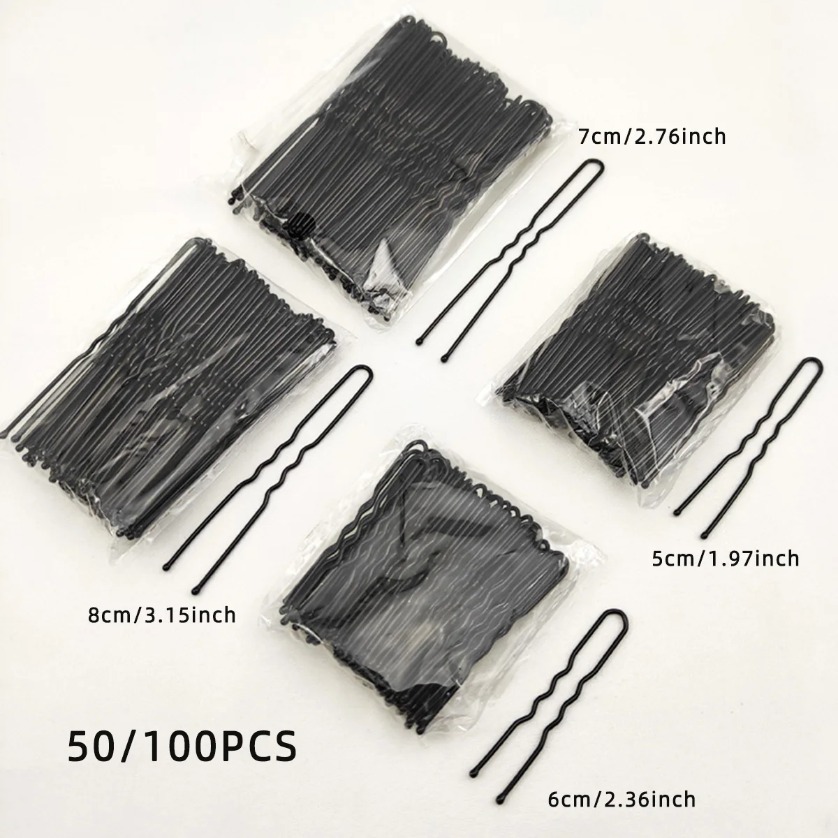 50/100 PCS Women 5/6/7/8 cm Hair Waved U-Shaped Bobby Pin Barrette Grip Clip Bridal Hairpins Black Metal Hair Accessories