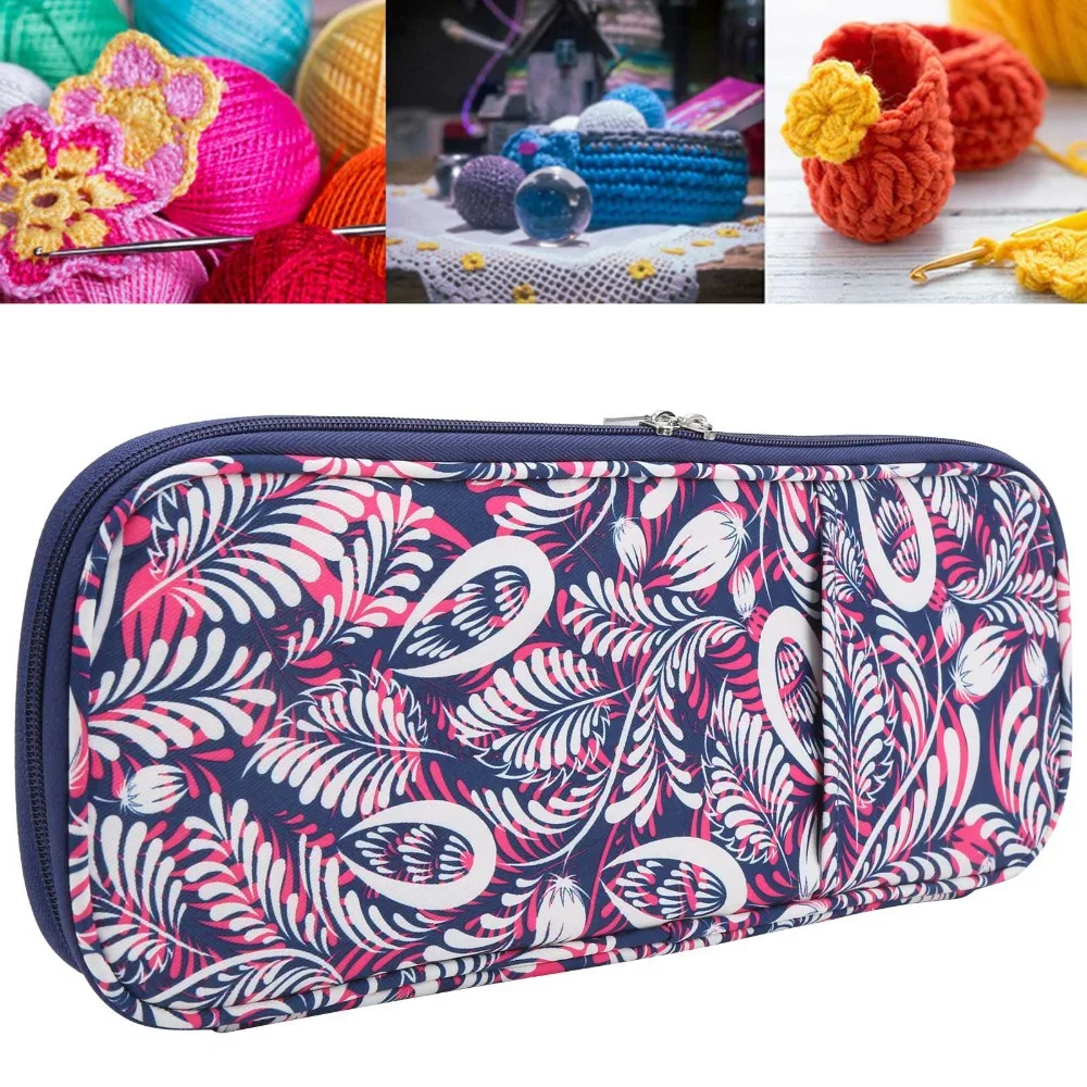 Oxford Cloth Knitting Needle Case Large Capacity Multiple Compartments Sewing Tool Storage Knitting Accessories Bag For Crafters