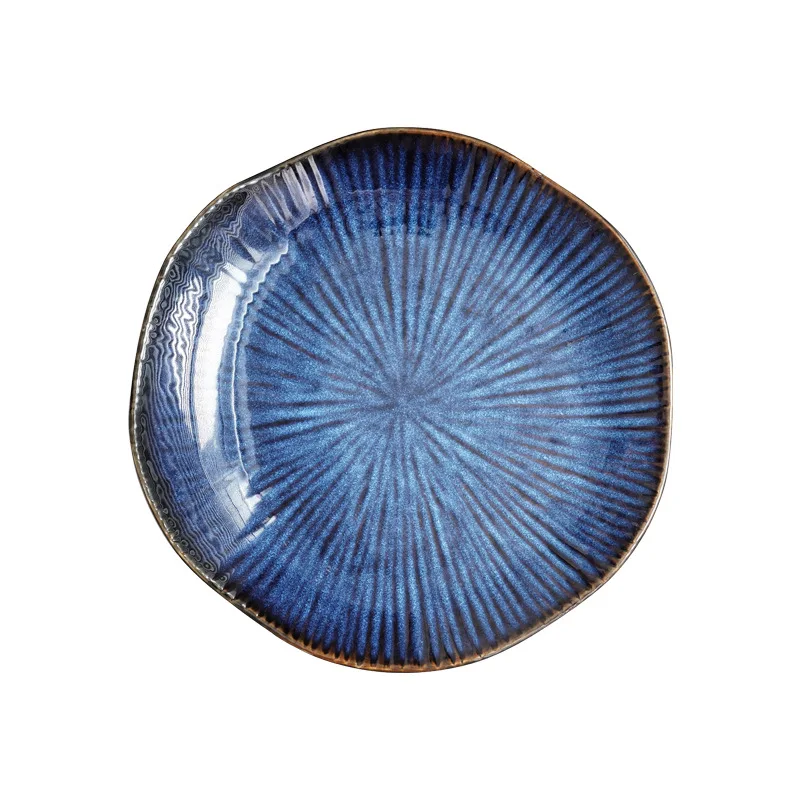 KINGLANG Kiln Glaze Cat Eye Blue Color Nice Ceramic Tableware Home Flat Platter Steak Dish Breakfast Dinner Plate