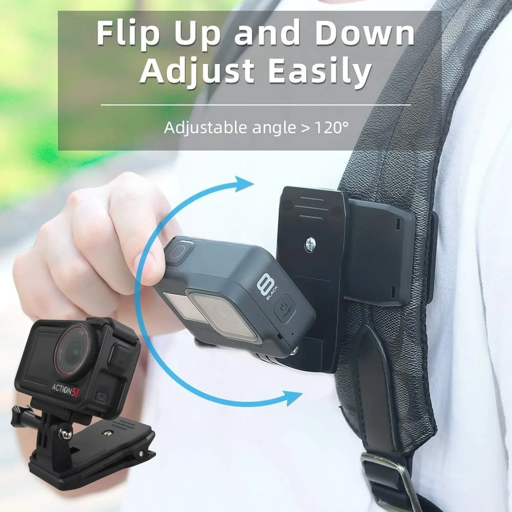 Klips do mocowania na pasek plecaka z obrotem 360 stopni, uchwyt na kapelusz, zacisk na pasek do DJI Action 6 5Pro 4 Gopro Hero 13 12 11 10 9, akcesoria do kamer — zdjęcie 6