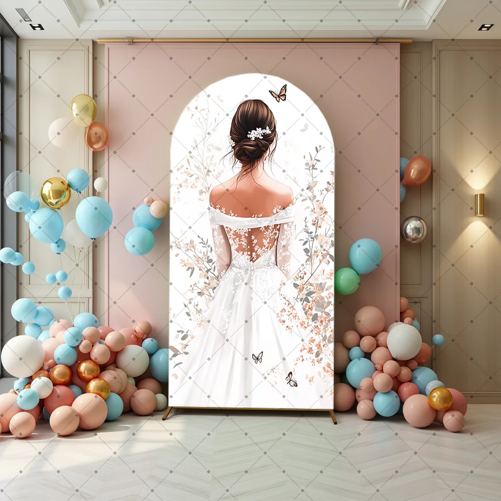 Wedding 2-side Arch Photography Backdrop Cover Butterfly Bride To Be Bridal Shower EngagementParty Arch Background Decor