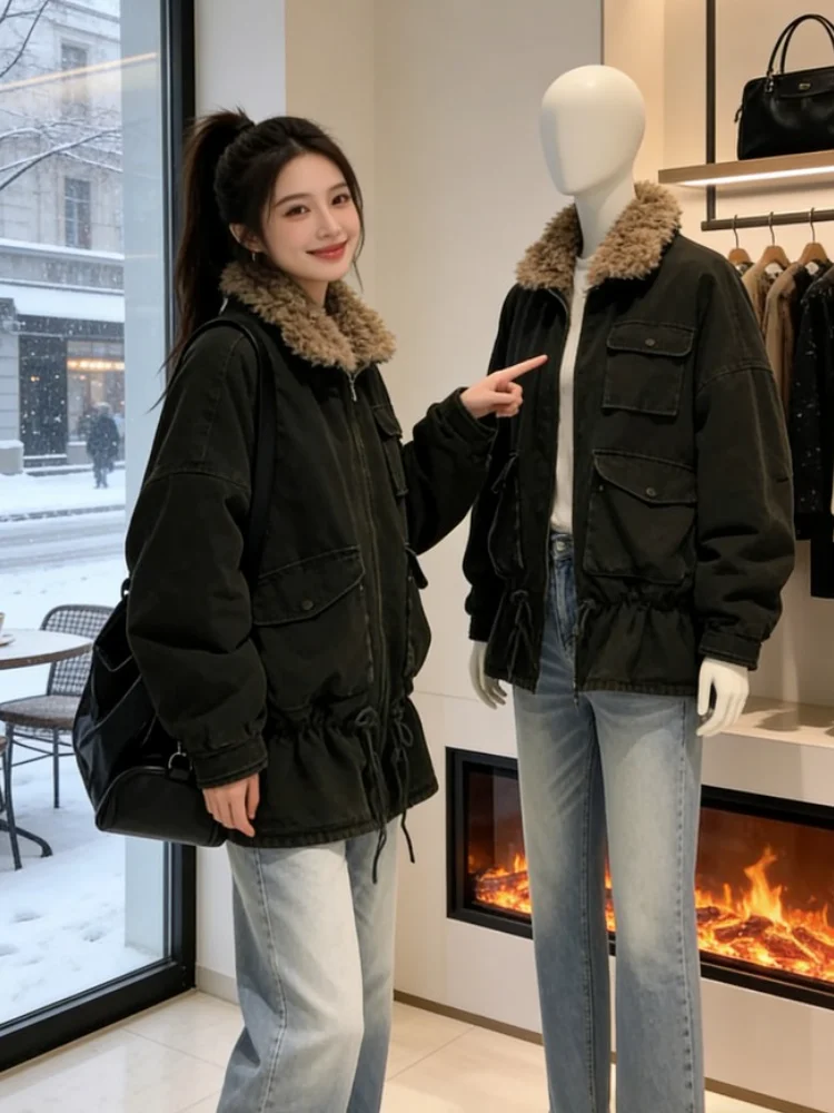 

Новая модная уникальная женская куртка-парка в стиле милитари с высоким воротником на молнии, свободного кроя, из хлопка, в корейском стиле...