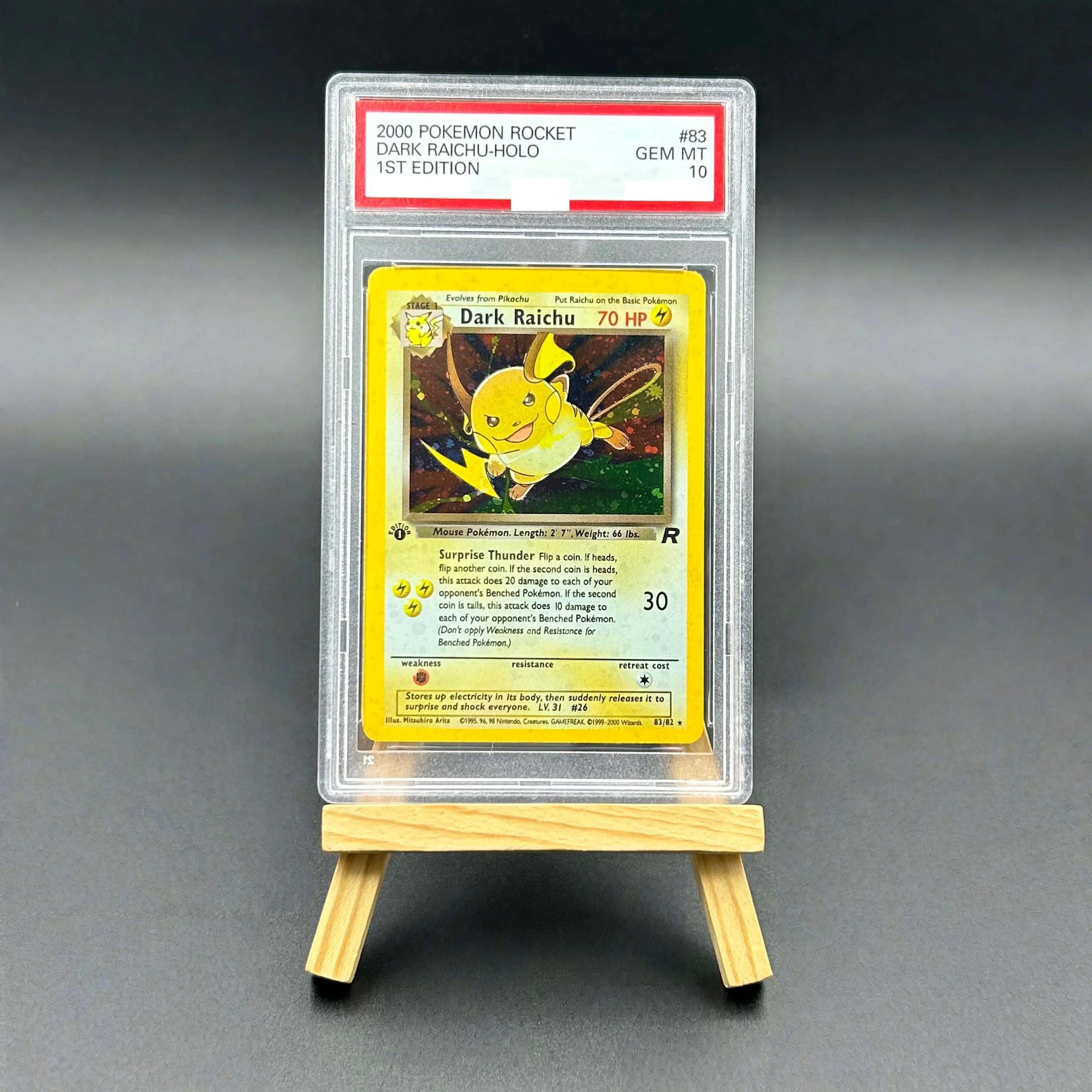 

2000 Pokemon Team Rocket Dark Raichu Holo Textured Card - 1st Edition Gem Mint 10 Collectible TCG