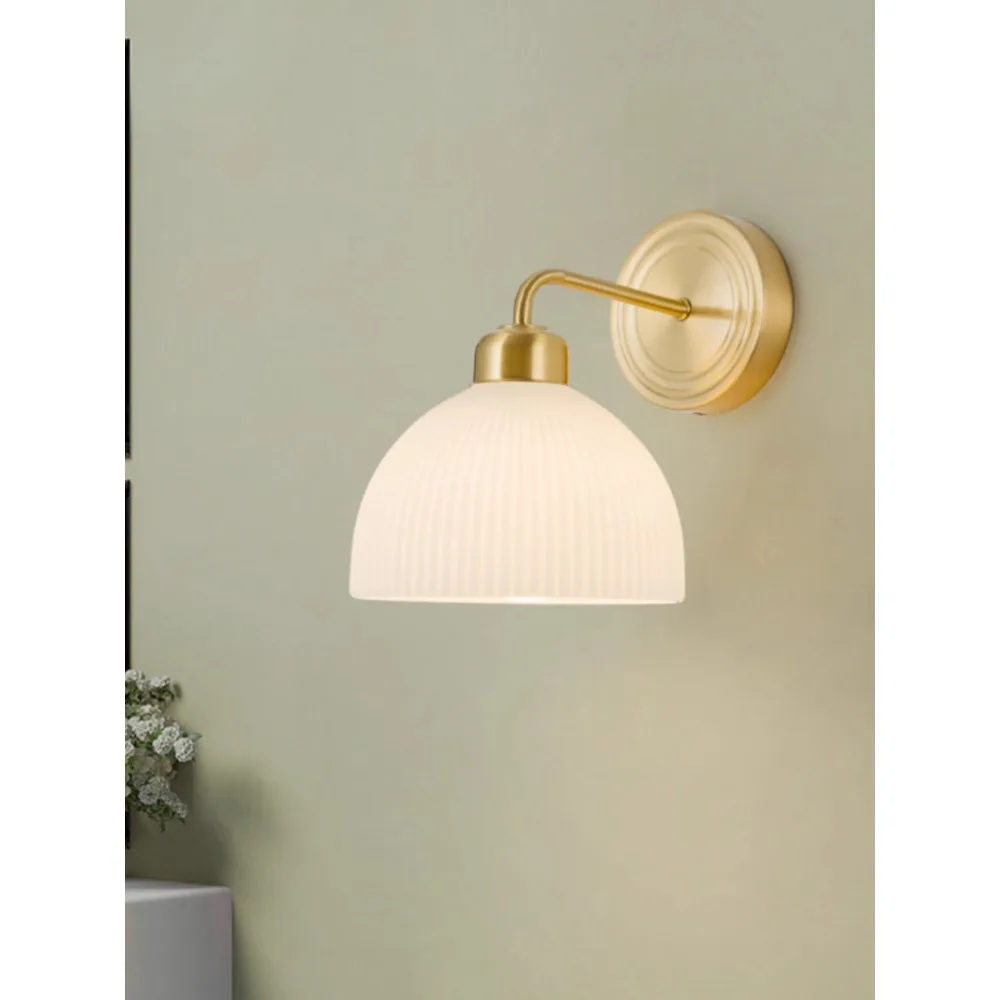 background wall bedroom bedside lamp French cream wind glass