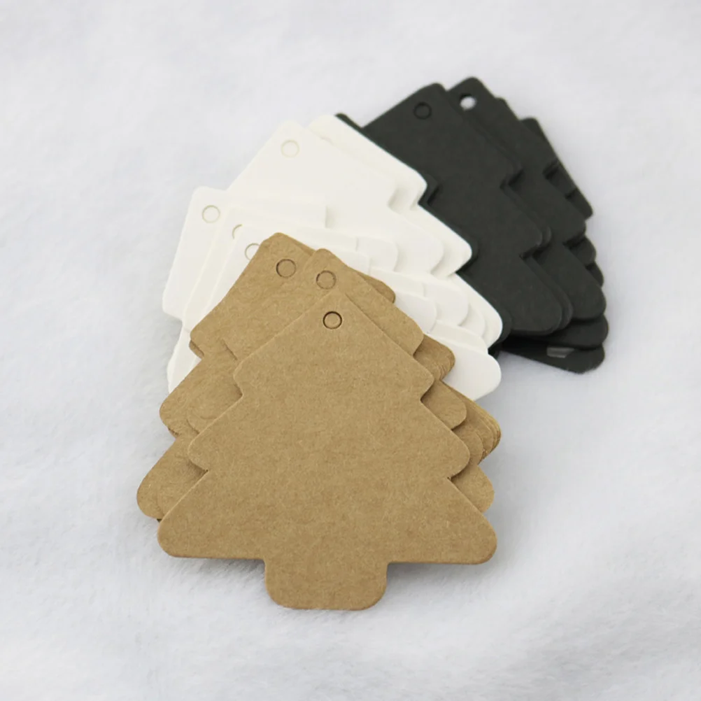 50pcs Christmas Tree Shape Label Kraft Paper Vintage Blank Name Tag Price Tags Wedding Party Gift Tags (White)