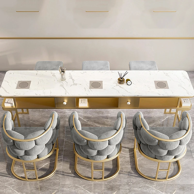 Nordic Aesthetic Nail Table Organiser Drawer Gold Shelf Nail Table Customer Chairs Tavolo Unghie Professionale Furniture