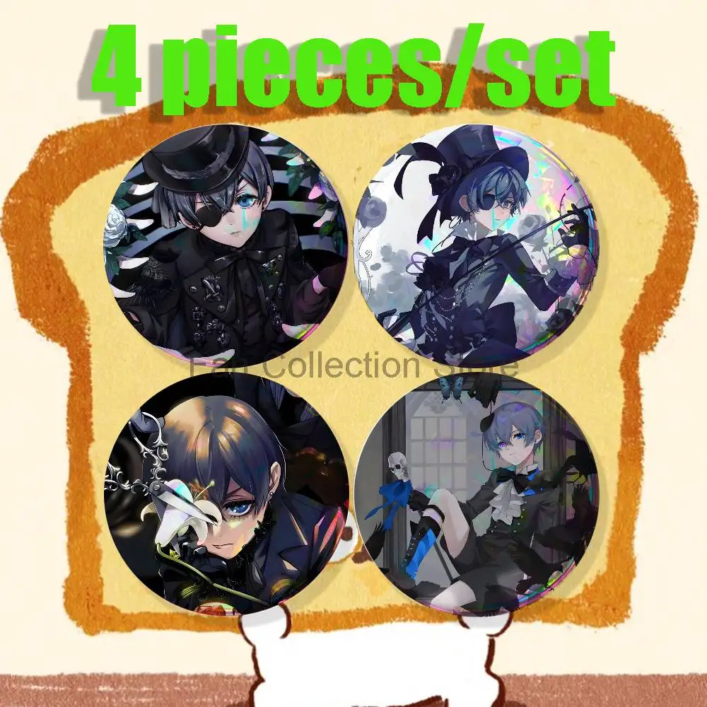 Black Ciel PhantomhiveB-Butler  Brooches for Backpack Accessories 25,32,44,58,75mm Round Enamel Pins 4-piece set Anime Badge