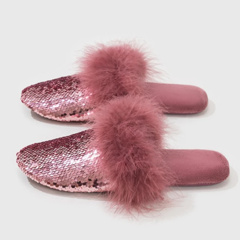 الخريف الشتاء رقيق أفخم شبشب منزل دافئ النساء الترتر تصميم جولة تو نعال من القطن الراحة عدم الانزلاق المرأة المتسكعون