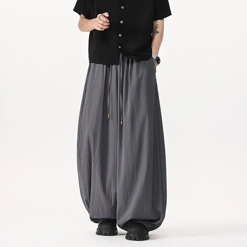 

Chinese Style Summer Solid Color Lantern Pants Ultra Drapey Ice Silk Loose Casual Trousers for Men & Women Plus Size Daily Wear