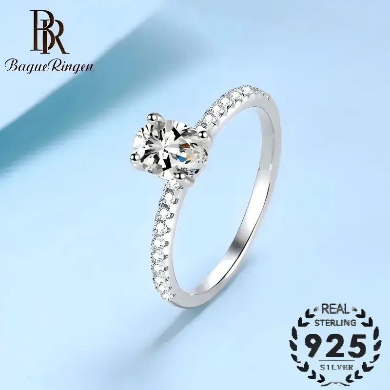 

BR S925 Sterling Silver Ring for Women, Oval Cut Moissanite Ring, D VVS1 Exquisite Moissanite Jewelry