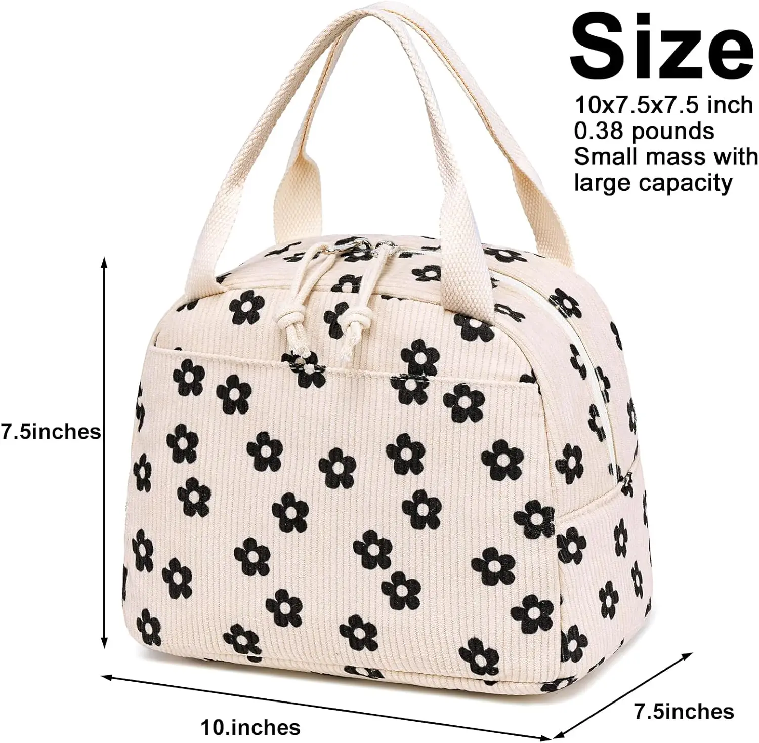 Cute Corduroy Lunch Tote Bags Reusable Insulated Lunch Box Large Capacity Reusable Insulated Cooler for Work Picnic or Travel