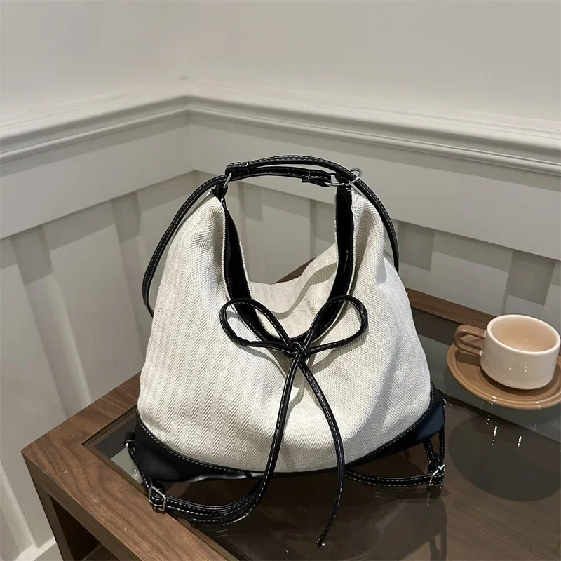 Niche retro splicing tote bag women's shoulder bag multi-functional large-capacity backpack