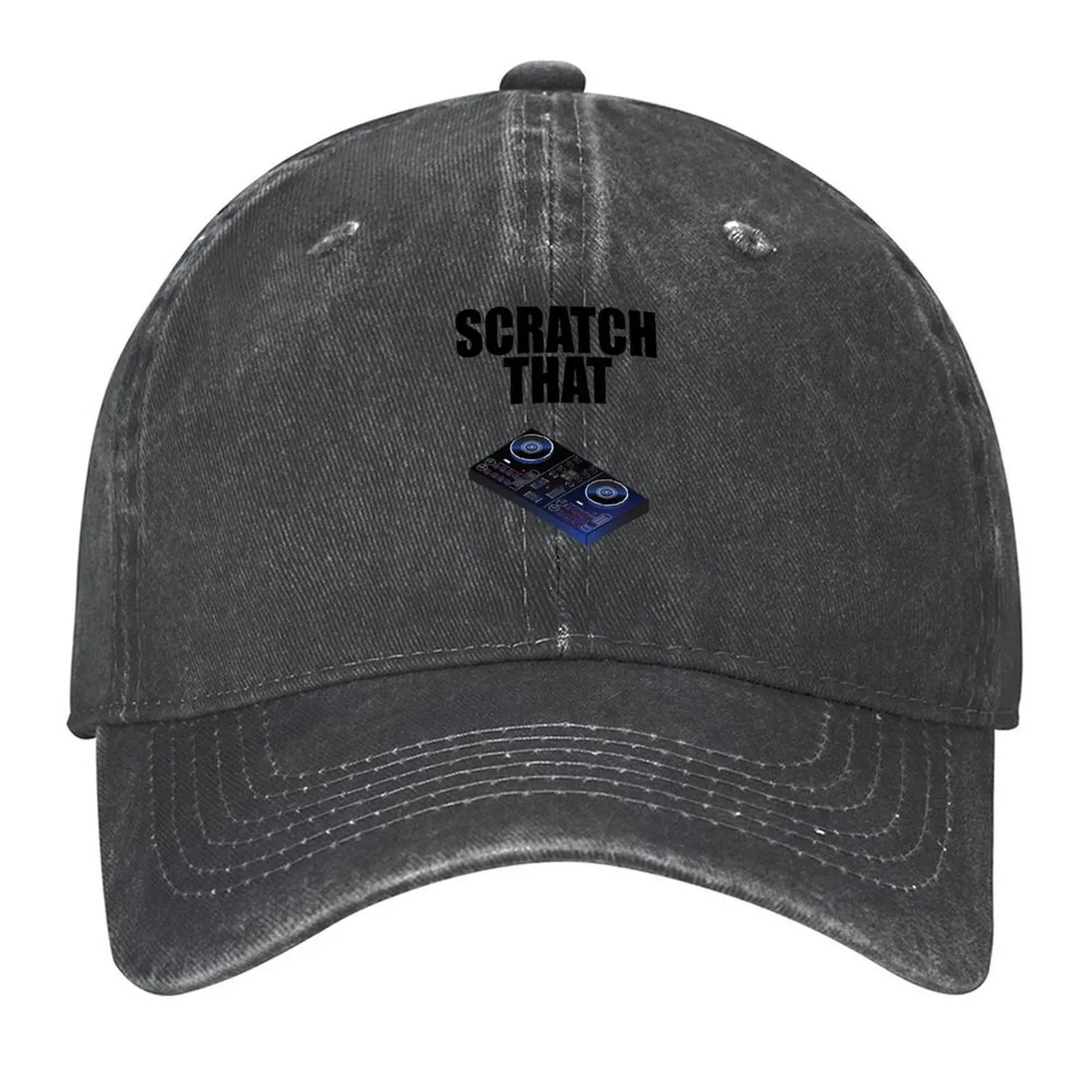 

Scratch that, funny DJ design, mixing, scratching, music, gift for dj, disc jockey, turntable, dj controller Baseball Cap