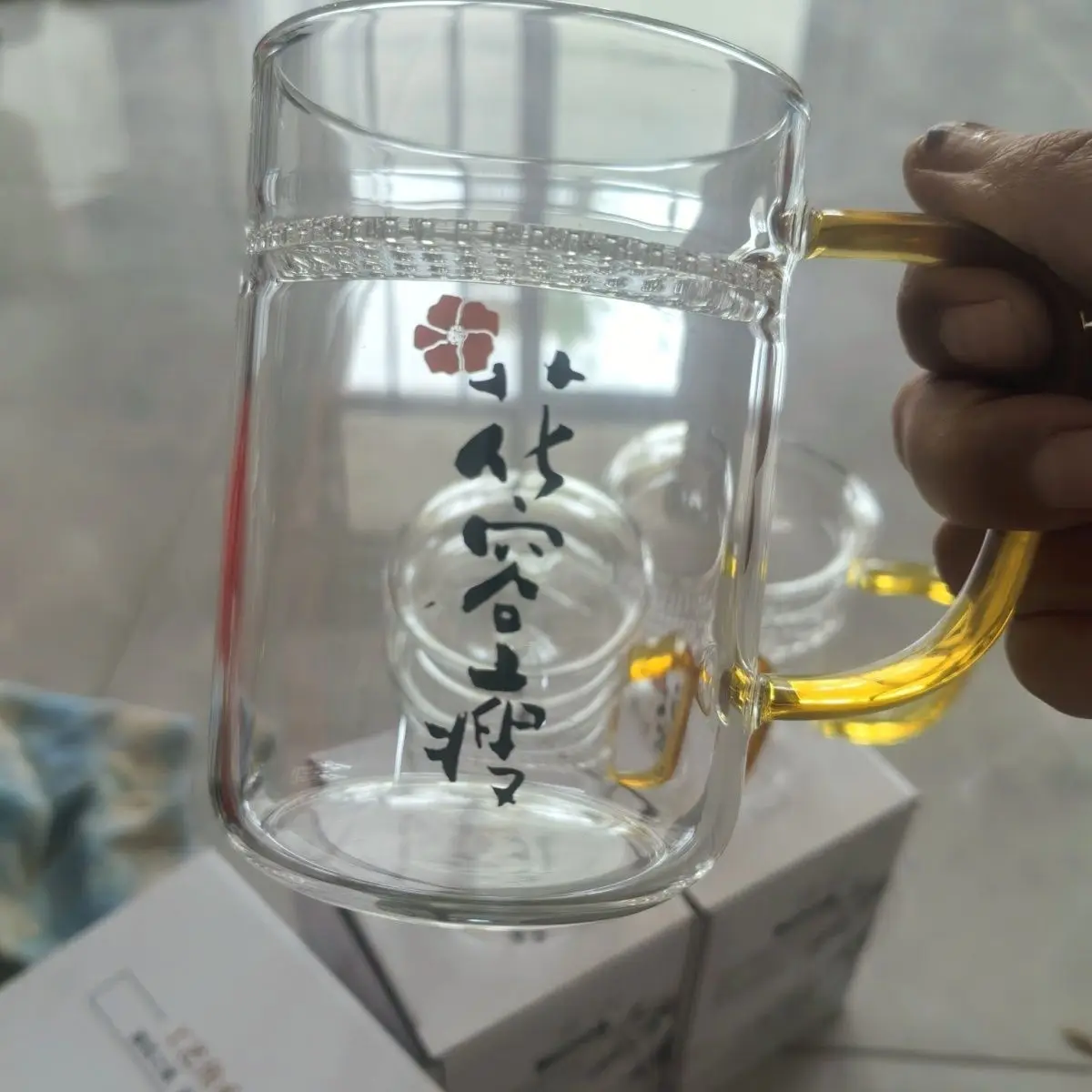 Heat Resistant Mug Borosilicate Glass Wide Mouth Crescent Built-in Filter Tea Mug Green Tea Flower Tea Integrated Brewing Cup