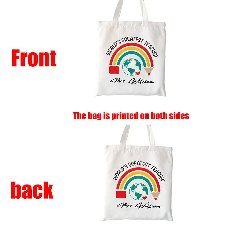 Personalized Rainbow Women Canvas Tote Teacher Shopping Bag Teacher Life Reusable Eco Shopper Shoulder Bag Book Bag Fashion Gift