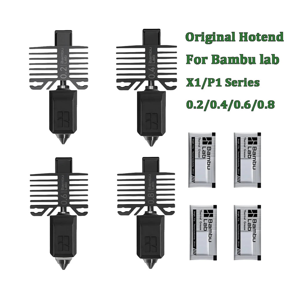 Kit Hotend Original Série X1/P1, Buse en Acier Trempé 0.2/0.4/0.6/0.8mm pour Imprimantes 3D Bambu Lab X1C X1 P1P P1S