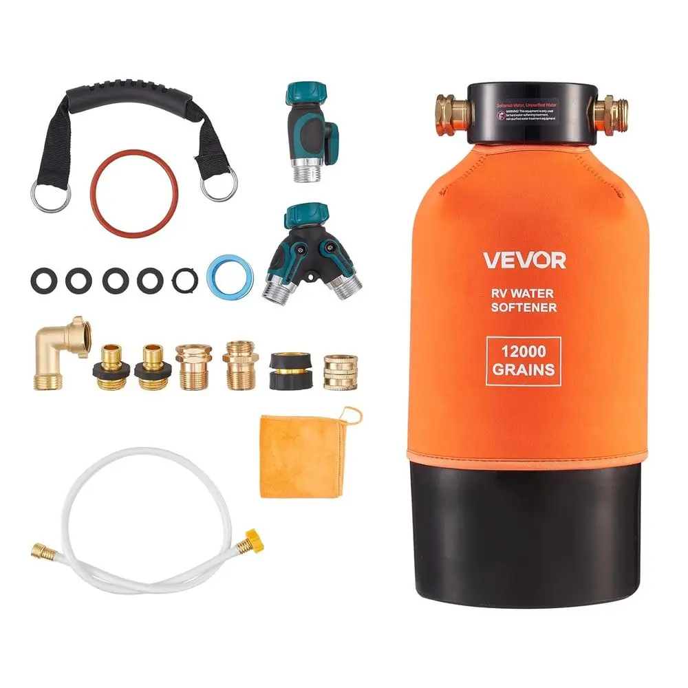 

RV Water Sotener, 12,000 Grain, Portable Water Sotener System with NPT 3/4" ittings, ood-Grade Resin, Quick Cont, Convenient or