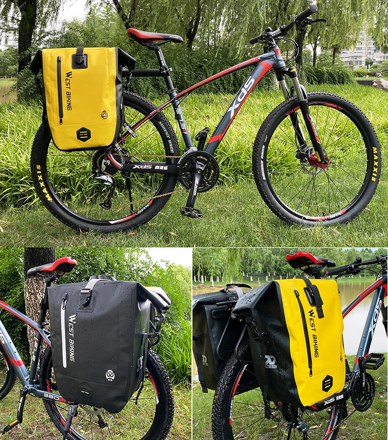 WEST BIKING Waterproof Bike Bag 25-27L Travel Cycling Bag Basket Bicycle Rear Rack Tail Seat Trunk Bag Bicycle Bag Panniers 1PCS