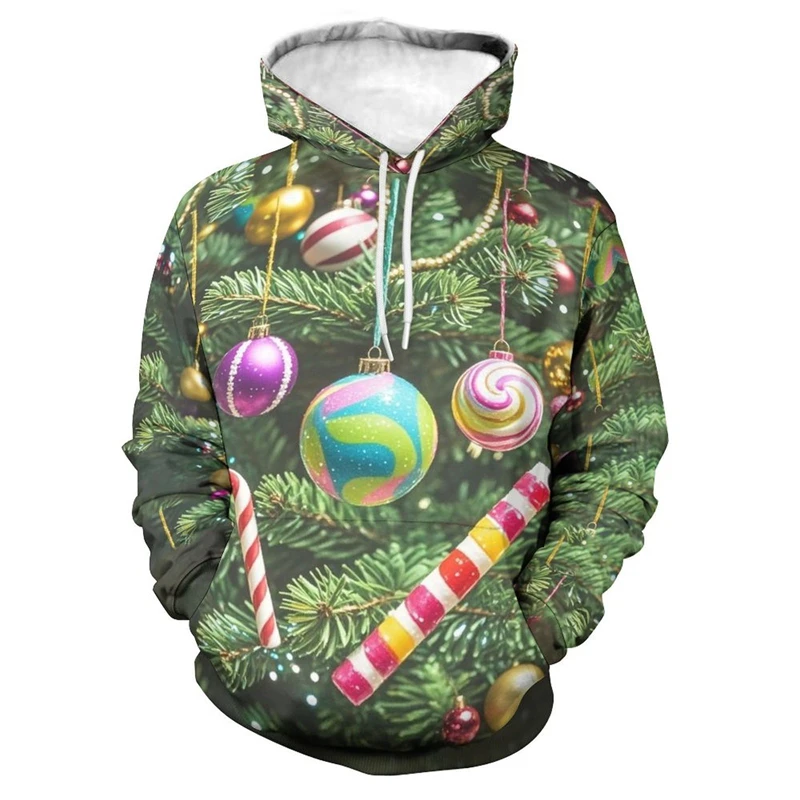 Christmas Tree Graphic Sweatshirts Xmas Funny Gifts Clothes Casual Gingerbread Man Hoodies For Men Ornament Pullovers Tracksuit