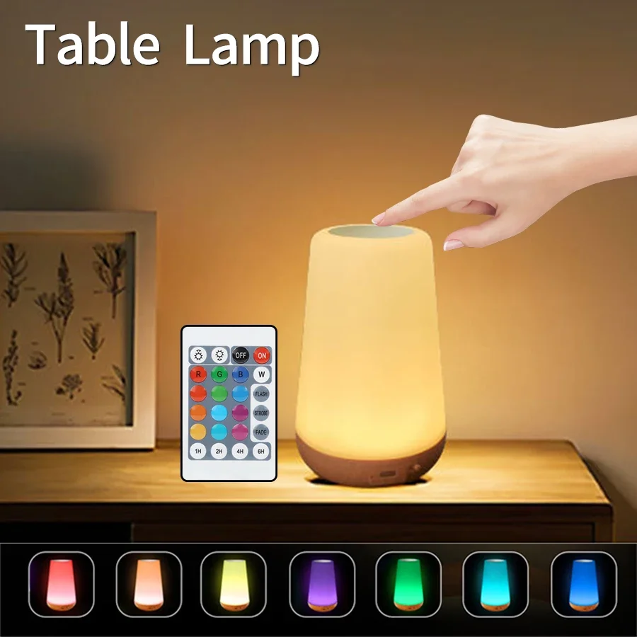 Luz Noturna portátil com controle remoto, 13 Cor Mudar RGB Table Lamp, recarregável Toque Lâmpada, Dimmable Cabeceira Tabela Decor