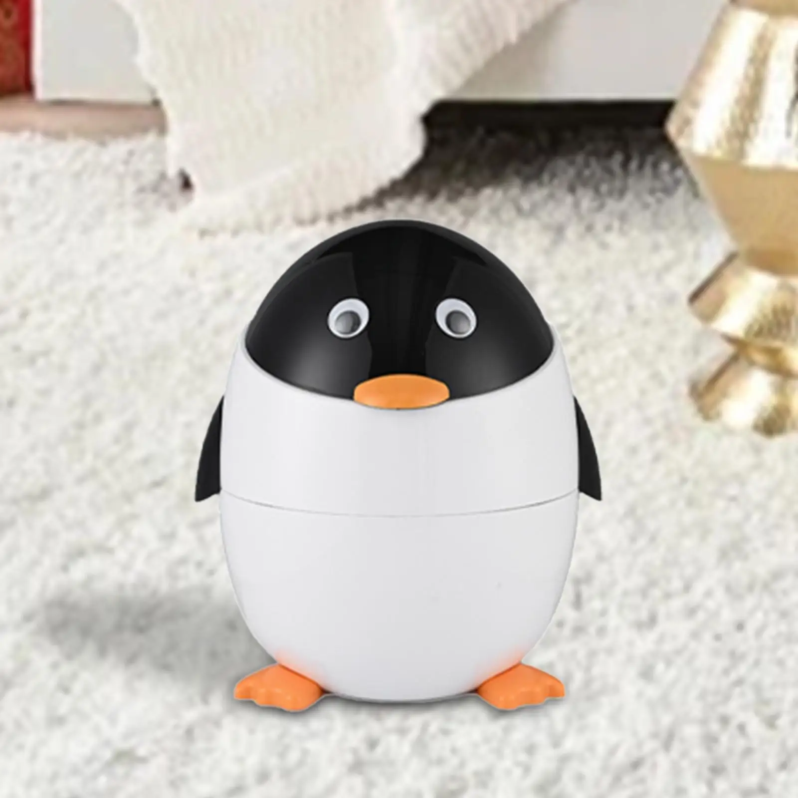 Trash Can Flip Lid Cartoon Penguin Removable Inner Waste Bin Wastebasket Trash