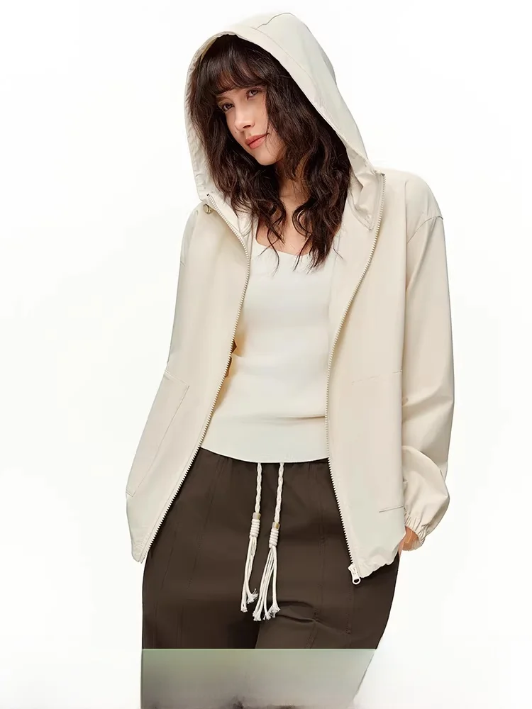 

Casual Outdoor ort Jaet Women's Spring New Loose Fit Polyester Fiber Hat Inteated Wear Resistant Zipper Closure Coat