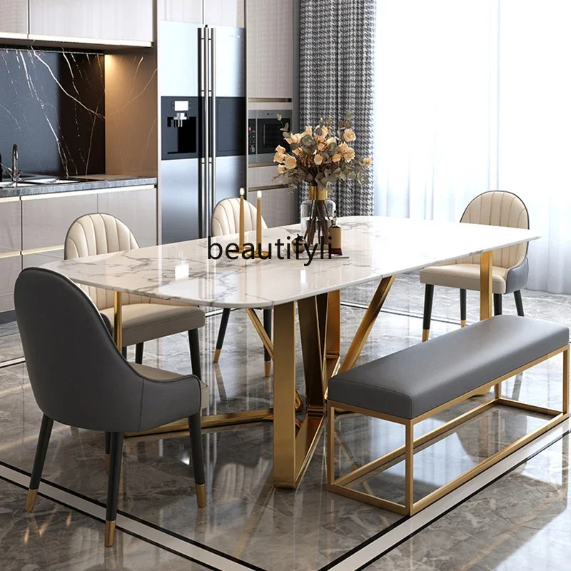 

Light luxury marble dining table Nordic ins dining table and chair combination, rectangular household dining table C56