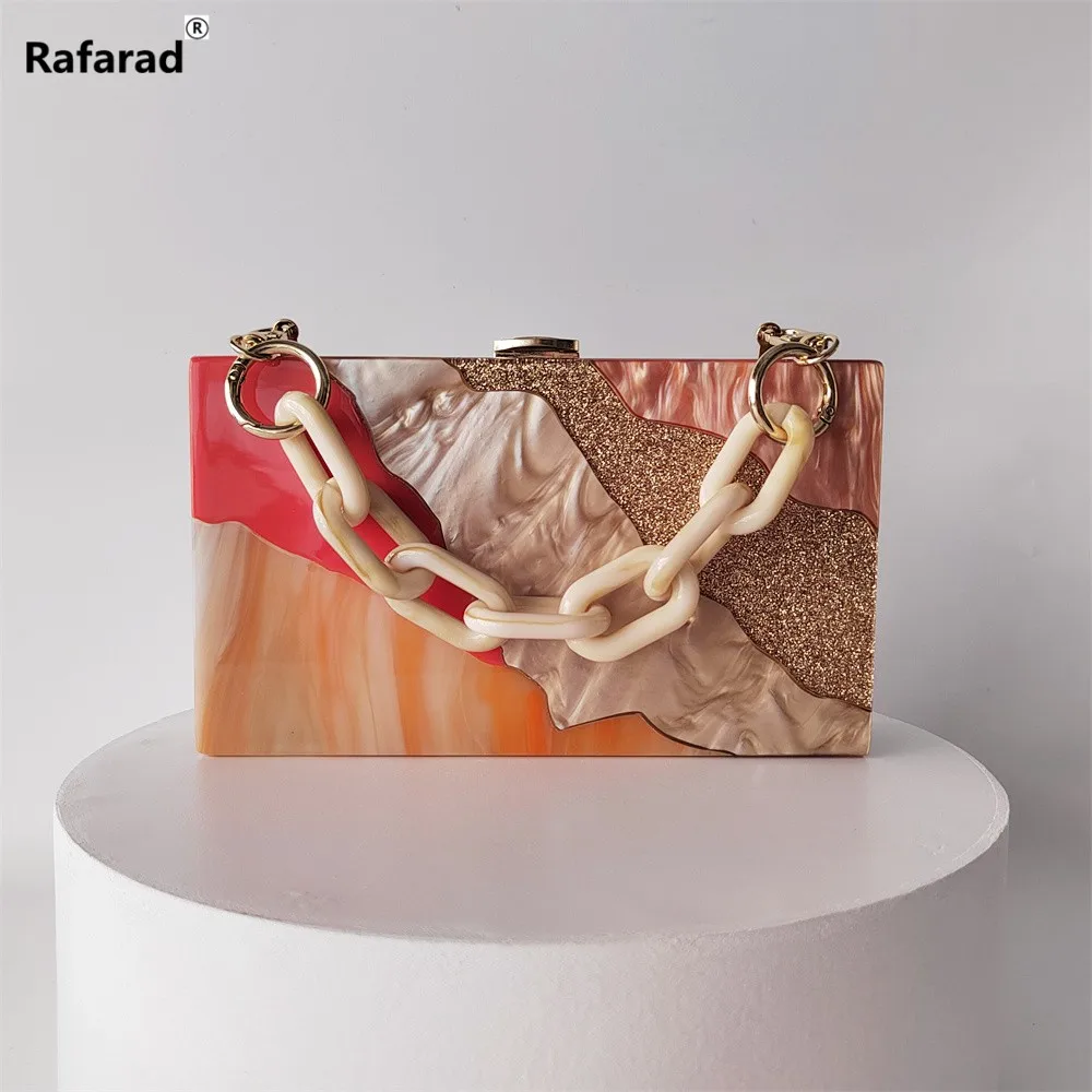 

Marble Colorful Striped Acrylic Beach Bag For Women Summer New Handmade Shoulder Bag Vacation Flap Evening Wedding Clutch Purse