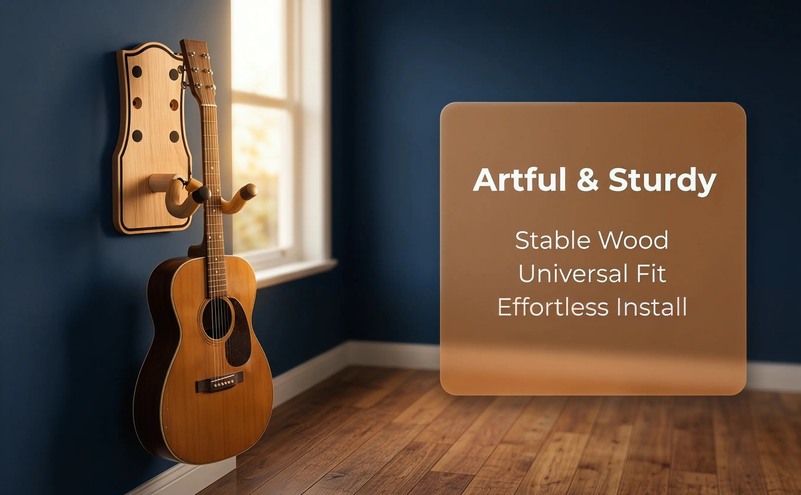 Wall Mounted Guitar Hanger Solid Wood Design for Acoustic Electric Bass Ukulele - Secure Instrument Wall Display Stand Farmhouse
