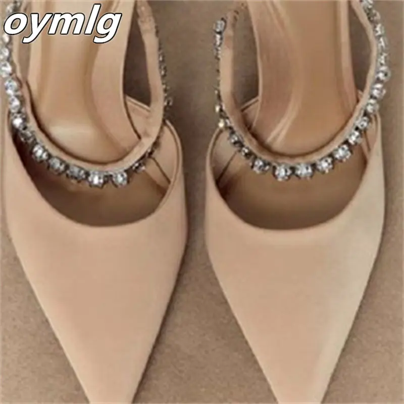 Fashion women\'s shoes 2023Muller shoes New style diamond chain single shoes Pointed thin heel half drag French high heel sandals