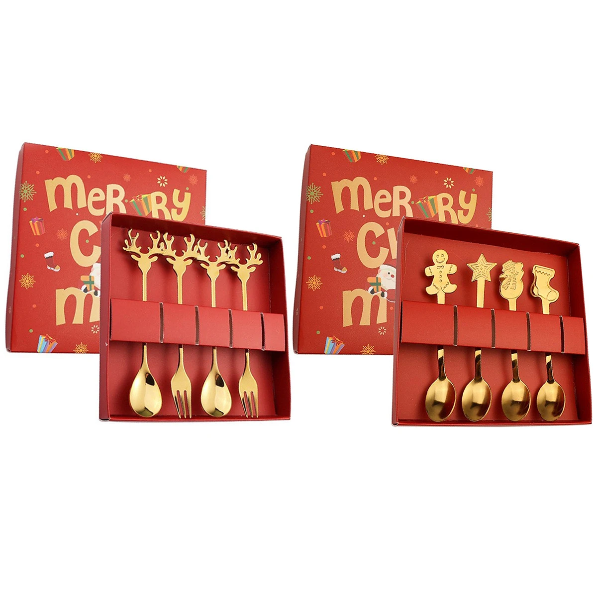 4Pcs Fork Spoon Dinnerware Set with Gift Box Gold Christmas Cutlery Set Stainless Steel Flatware Western Party Kitchen Tableware