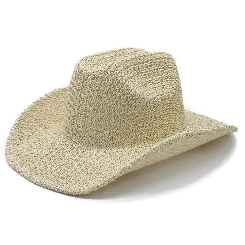 New Spring And Summer Sun Protection Hat, Casual And Unique Straw Western Cowboy Hat With Rolled Brim And Hollow Design