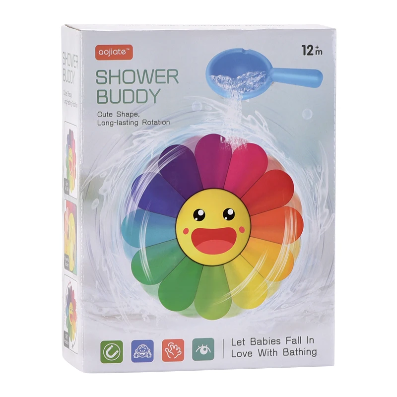 Bunte Sonnenblumen-Wasserwindmühle, Wasserspielspielzeug für Kinder, rotierendes Wasserrad, Wasserspielspielzeug für das Badezimmer