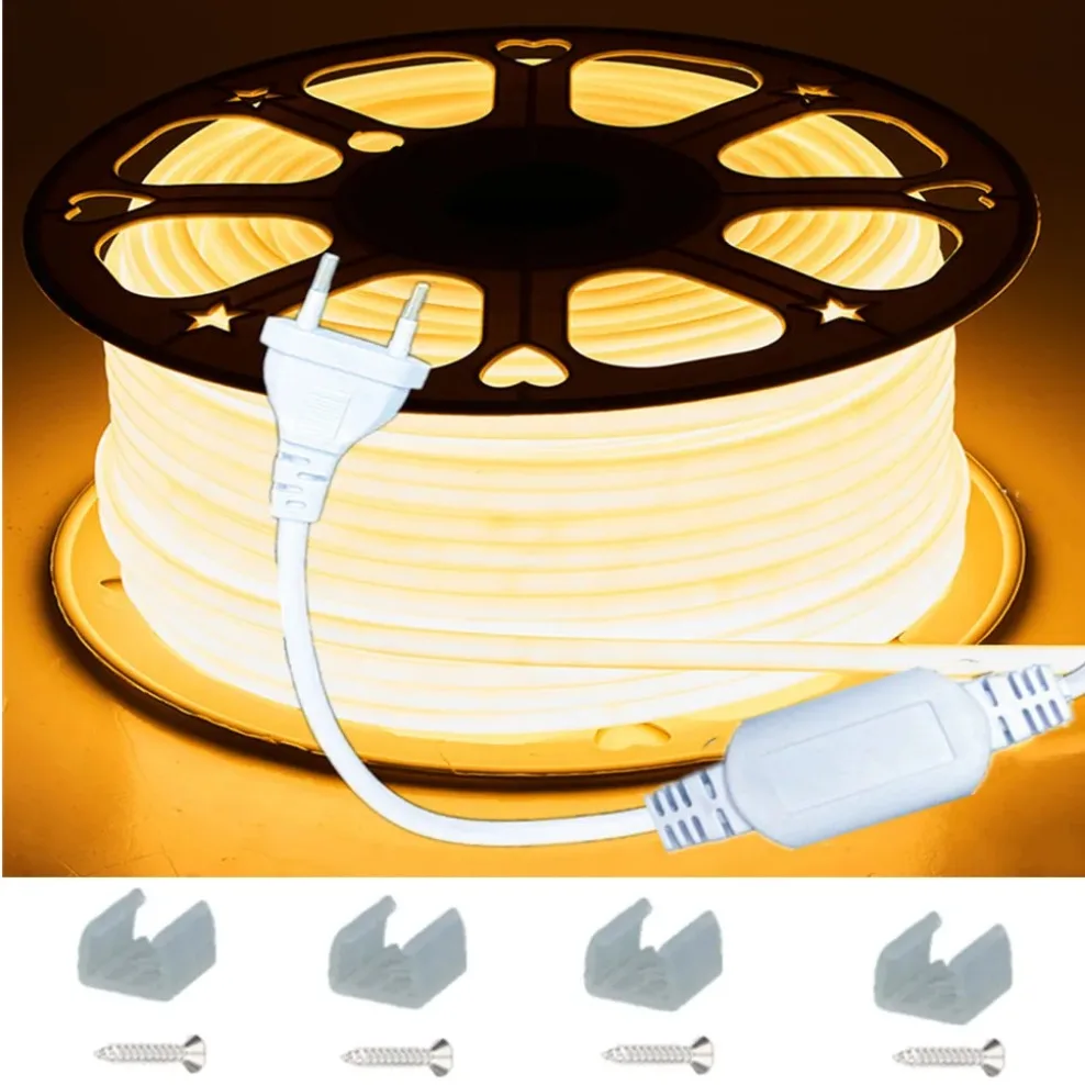 Tira de luces LED COB, cinta Flexible de leds 288/M, 220V, enchufe de la UE, RA90, Blanco cálido, 3000K, 4500K, 6500K, para dormitorio, cocina, agua