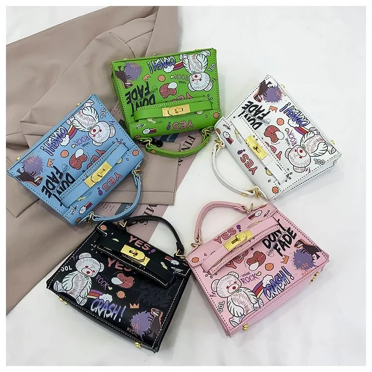 DIY Handsewn Cartoon Graffiti Bag Women's Leather Shoulder Crossbody Bags Handmade Material Bag for Girlfriend's Birthday Gift