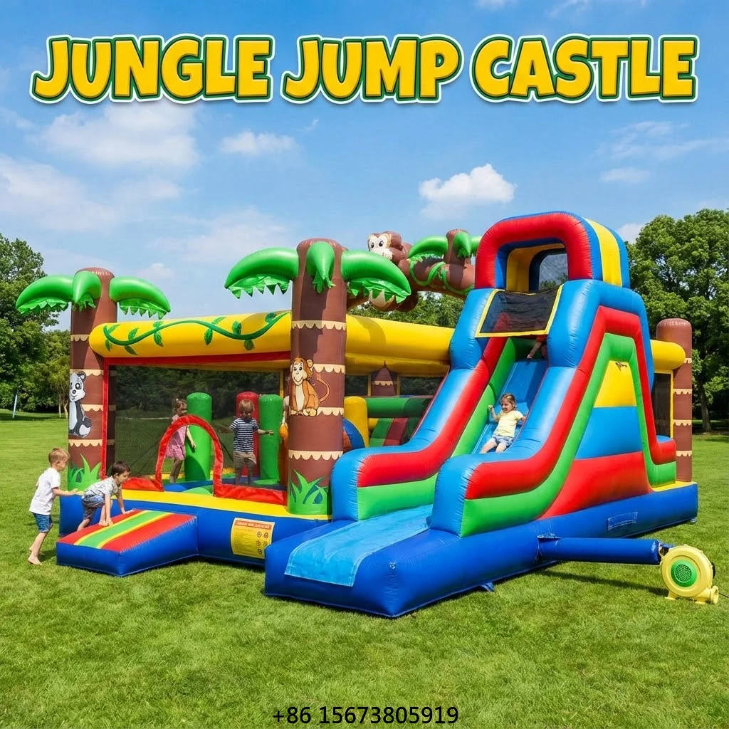 

Professional Jungle Theme Inflatable Bouncy Castle with Slide PVC Material Jumping House Moonwalk for Amusement Park