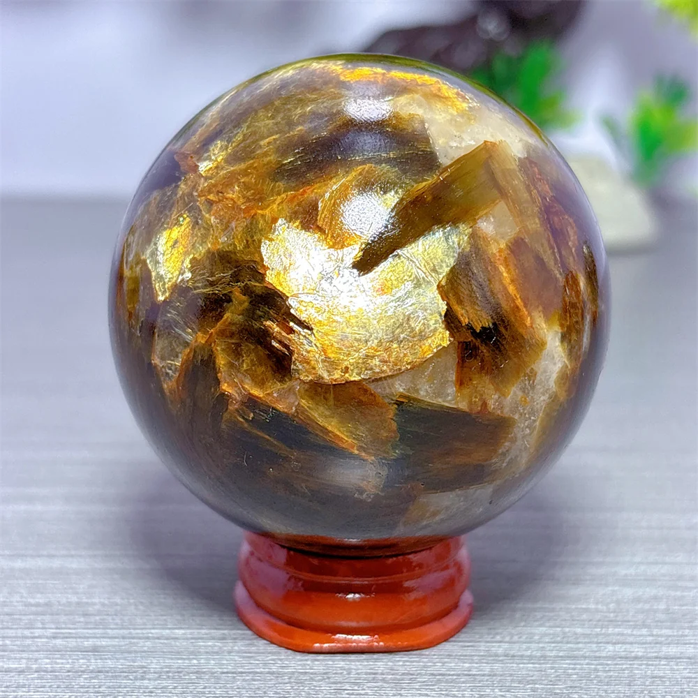 Phlogopite Sphere Natural Crystal Home Garden Decoration Room Decor Luck Quartz Stone Mightiness Healing Energy Love Gifts Stand