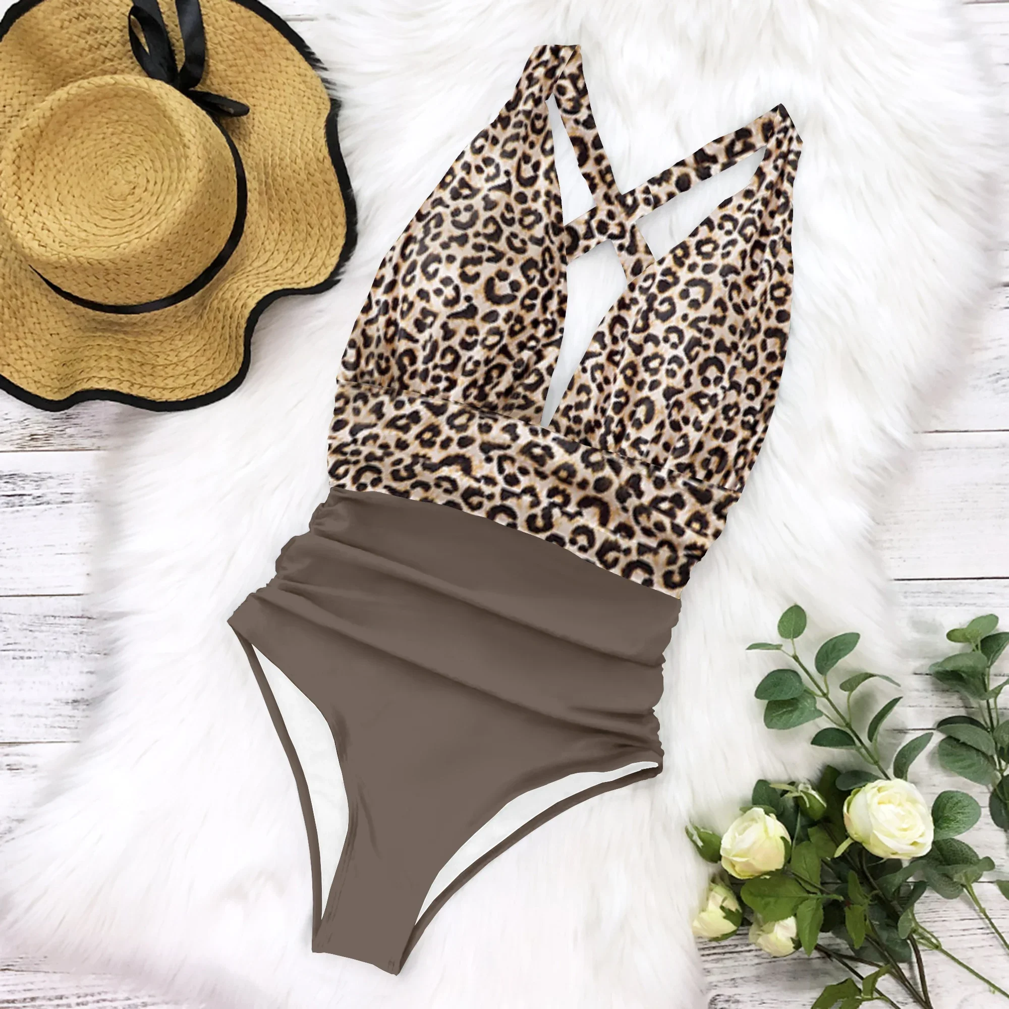 ชุดว่ายน้ำวันพีซเซ็กซี่สำหรับผู้หญิง ชุดว่ายน้ำแบบดันทรง โมโนกินี ชุดว่ายน้ำแต่งระบาย ชุดบอดี้สูทลายดอกไม้ ชุดชายหาด ชุดว่ายน้ำผู้หญิง