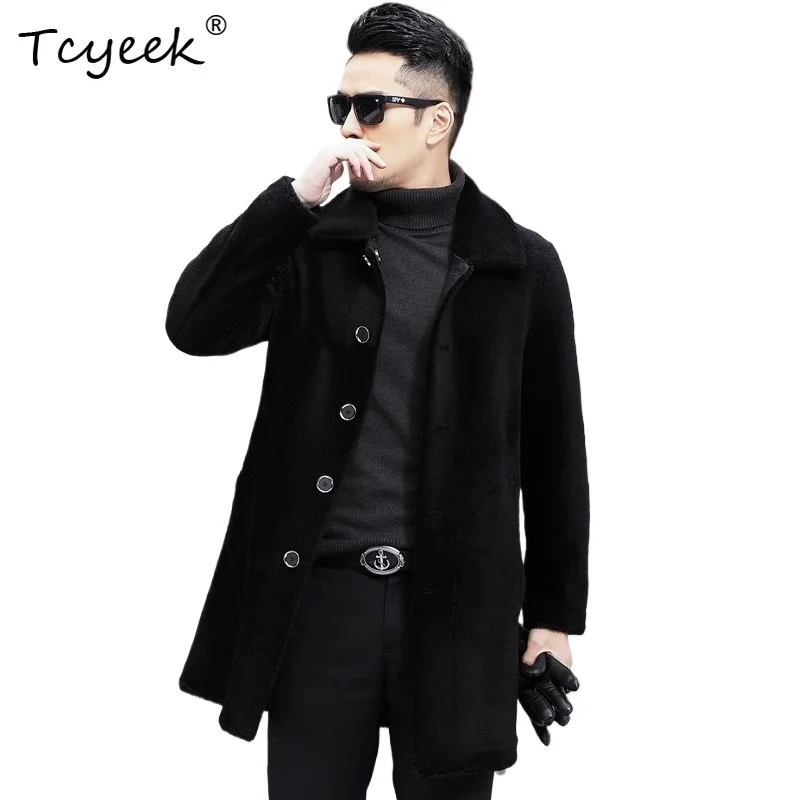 Tcyeek Real Sheepskin and Wool Integrated Jacket Men's Sheep Shearing Coats Winter Mid-length Reversible Fur Coat 2026 Chaquetas