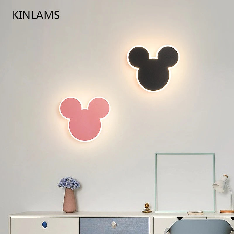 Lámpara de pared de Mickey Rabbit para dormitorio, luz de cabecera para niños y niñas, decoración de guardería, luz de pared de fondo para