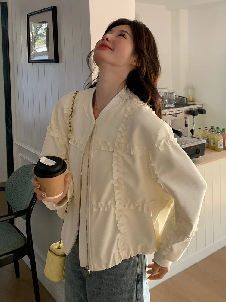 

Baseball Jackets Unisex Womens Autumn Anti-Wind Illusion Two-Pieces Striped Loose Solid Reversible Chic Running Thicker Deep Y2K