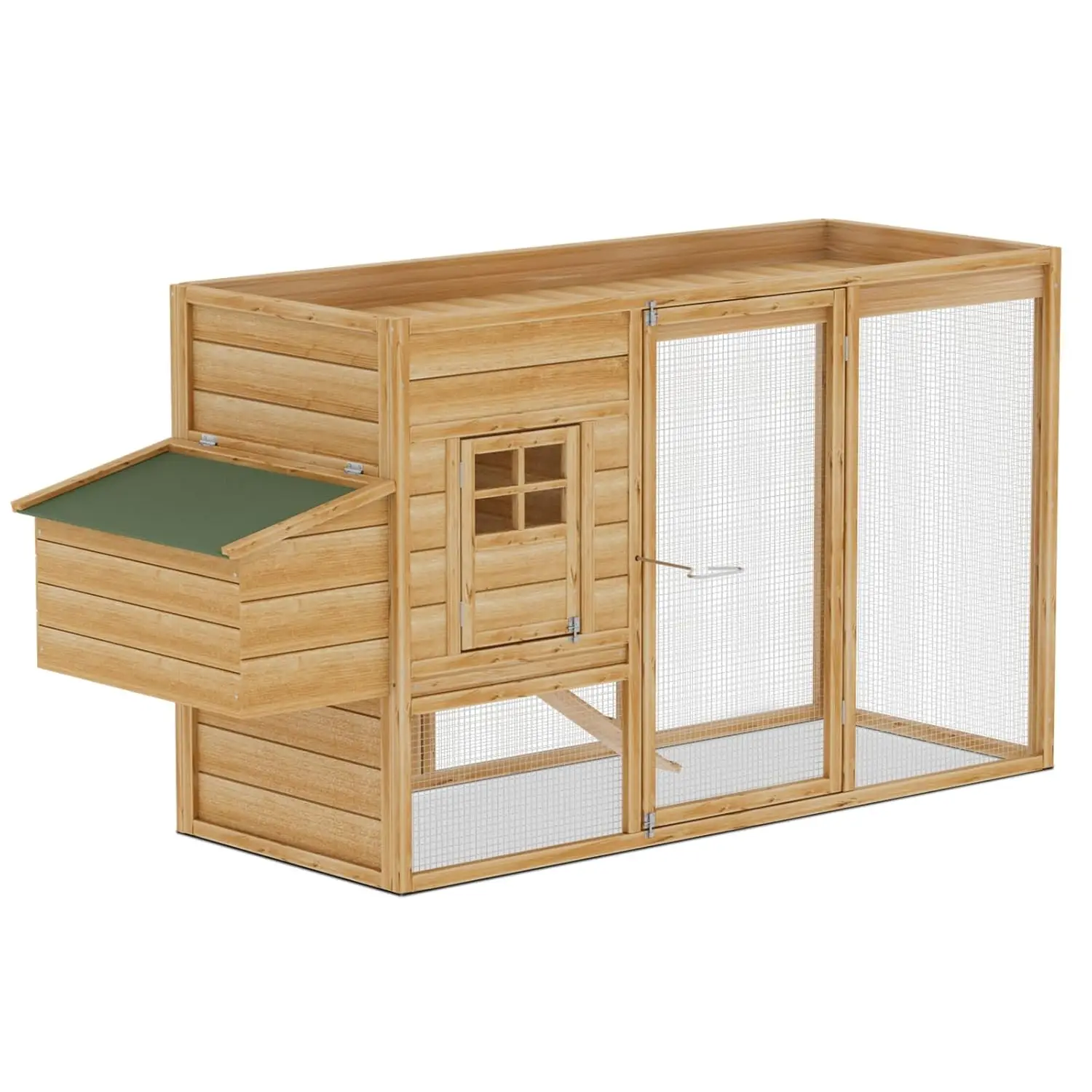 

63" Wooden Chicken Coop Hen House Multi-Level Hutch Nesting Box Trays Ramps Waterproof Roof Run Backyard, Customized