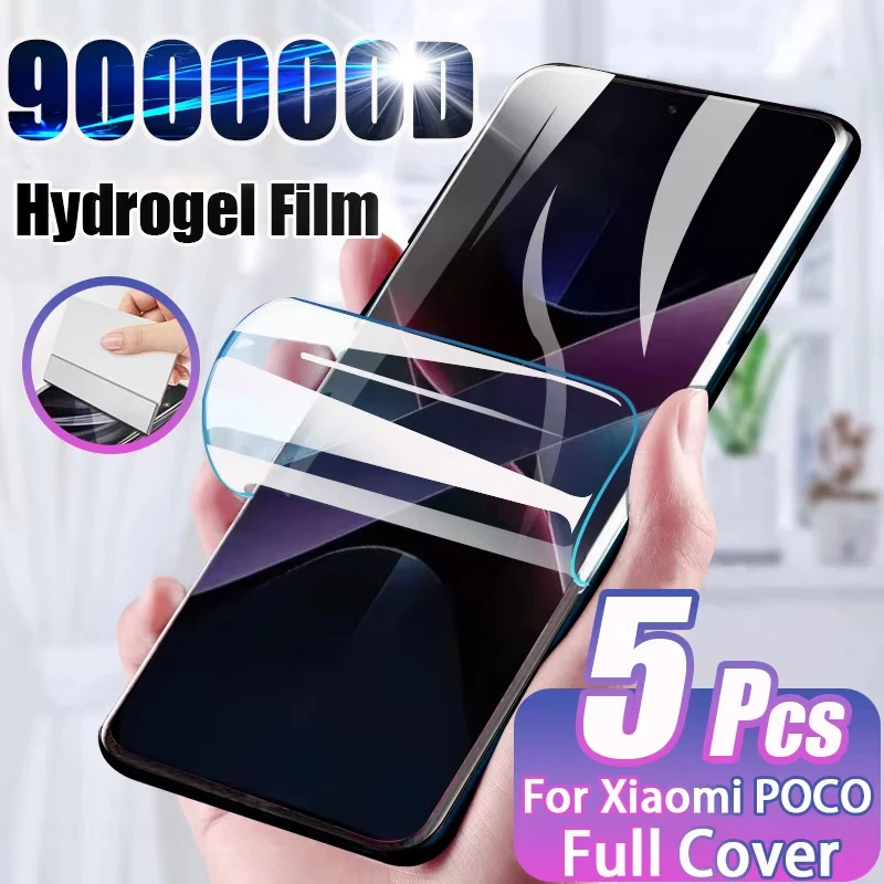 Película de hidrogel de cubierta completa para Xiaomi Poco X7 Pro M7 Plus X7 F7 Pro M6 Pro F6 Pro X6 Pro F5 Pro X5, Protector de pantalla no de vidrio, 5 uds.