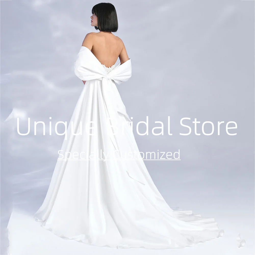 Classic Wedding Dresses Smooth A-line Open Back Sweep Train Sexy Sweetheart Neck High Quality New Fashion Bridal Gown